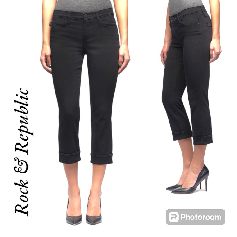 Rock & Rebublic Kendall Mid Rise Capri in Black NWT Women's Size 12